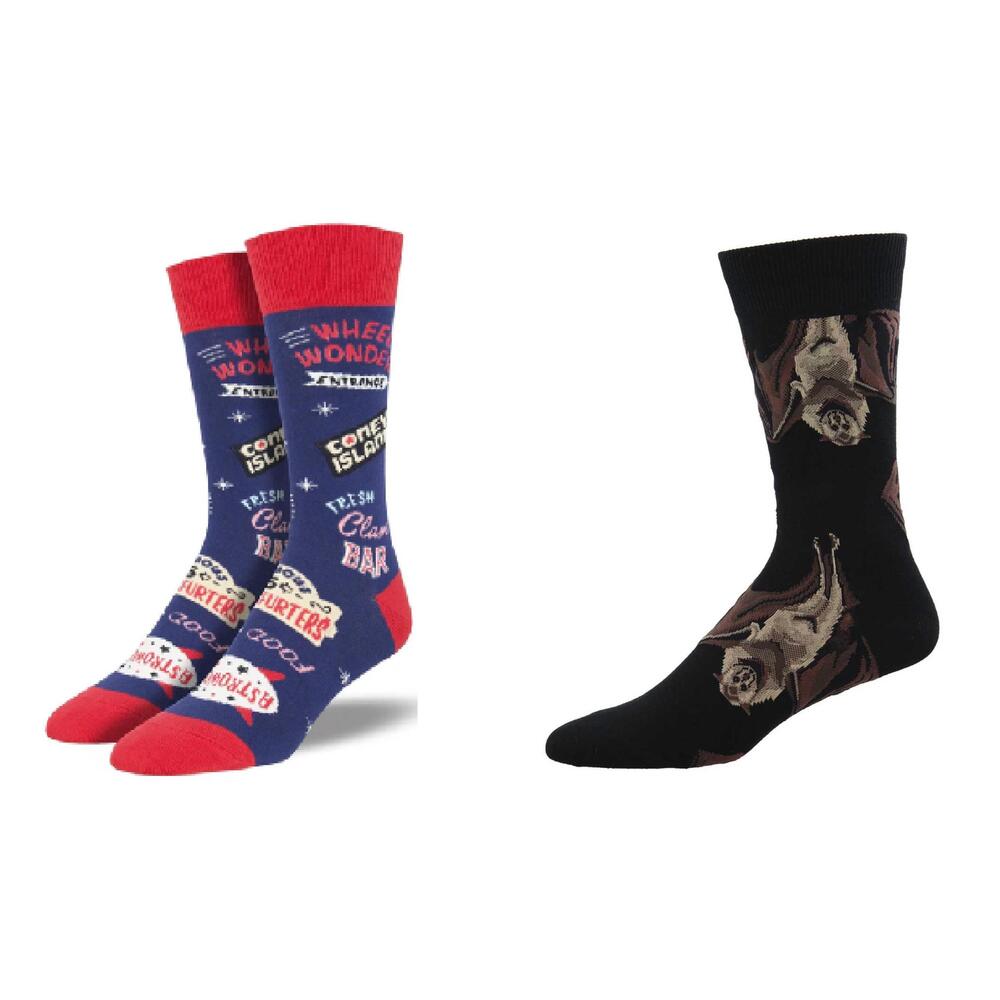 NEW SOCKSMITH men's coney island & going batty socks - set of 2 pair in multi